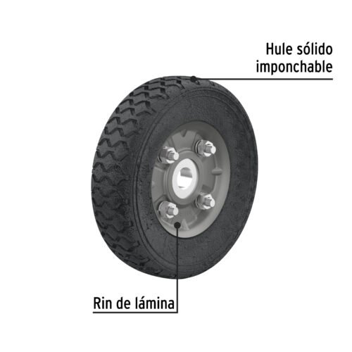 45481 - Rueda de hule sólido 6" para diablo, un balero, Pretul