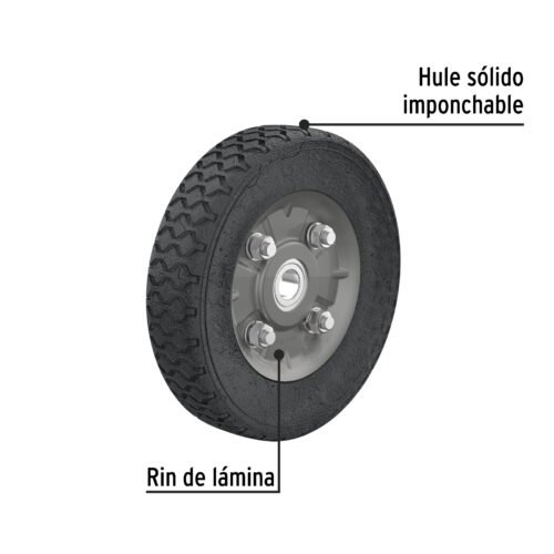 45482 - Rueda de hule sólido 7" para diablo, un balero, Pretul