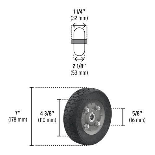 45483 - Rueda de hule sólido 7" para diablo, doble balero, Pretul