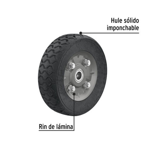 45483 - Rueda de hule sólido 7" para diablo, doble balero, Pretul