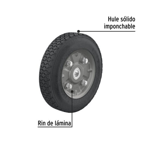 45485 - Rueda de hule sólido 8" para diablo, doble balero, Pretul