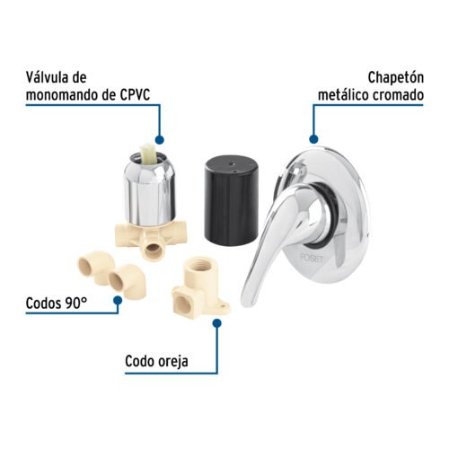 45486 - Kit de instalación p/regadera CPVC 1/2" con monomando, FOSET