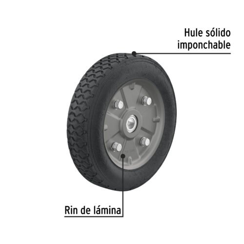 45487 - Rueda de hule sólido 9" para diablo, doble balero, Pretul