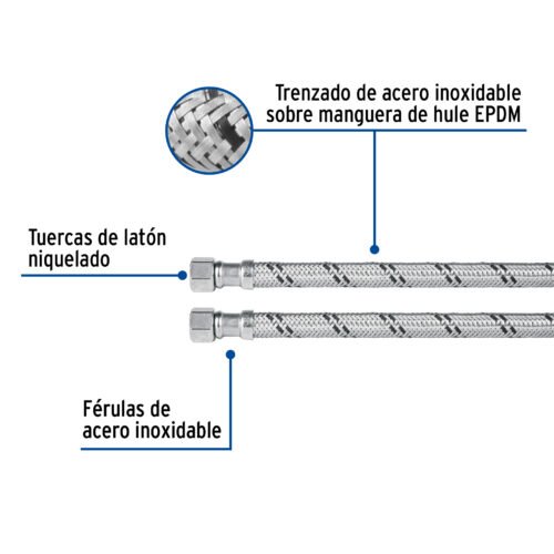 454881 45488 - Manguera lavabo/fregadero, acero inox, 1/2" x 3/8", 30 cm