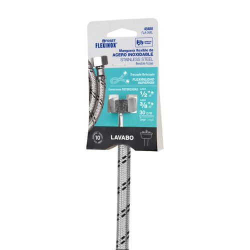 454883 45488 - Manguera lavabo/fregadero, acero inox, 1/2" x 3/8", 30 cm