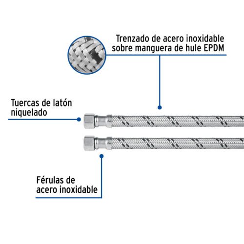 454891 45489 - Manguera lavabo/fregadero, acero inox, 1/2" x 3/8", 40 cm