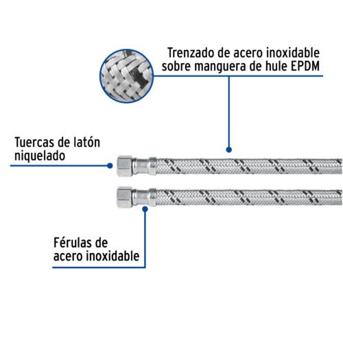 454901 45490 - Manguera lavabo/fregadero, acero inox, 1/2" x 3/8", 55 cm