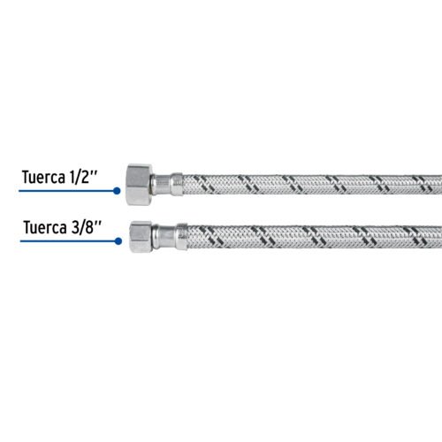 454902 45490 - Manguera lavabo/fregadero, acero inox, 1/2" x 3/8", 55 cm