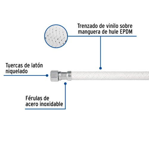 454911 45491 - Manguera lavabo/fregadero, vinilo blanco, 1/2" x 3/8",40 cm