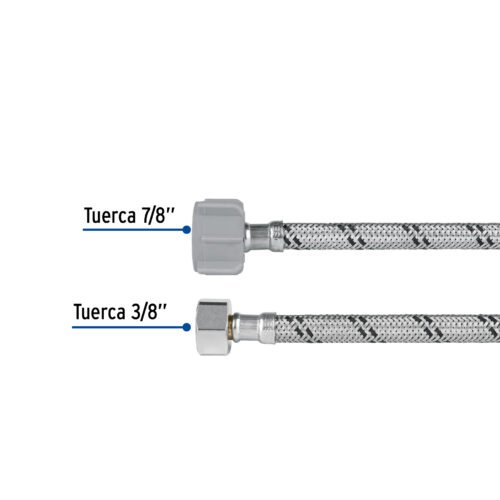 45499 - Manguera p/WC, acero inox, 3/8"x7/8", 35cm, plástico/latón