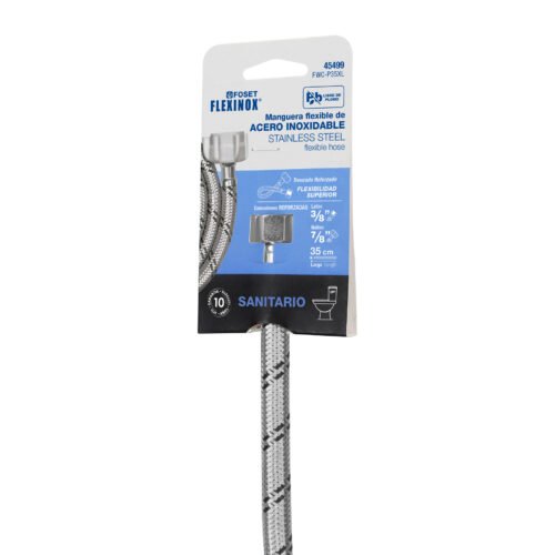 45499 - Manguera p/WC, acero inox, 3/8"x7/8", 35cm, plástico/latón