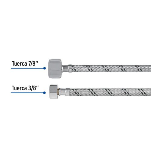 45501 - Manguera p/WC, acero inox, 3/8"x7/8", 50cm, plástico/latón