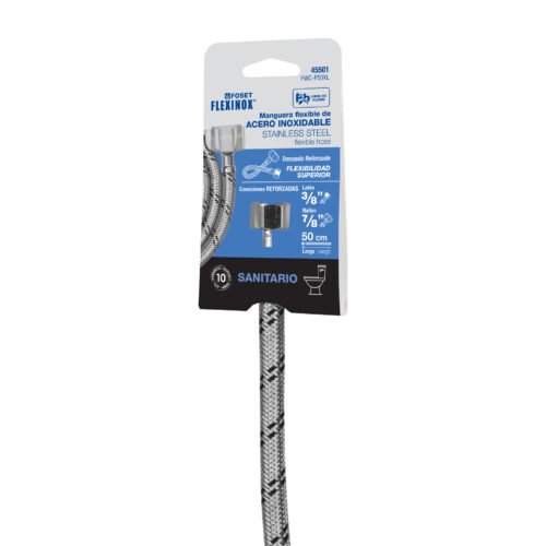 45501 - Manguera p/WC, acero inox, 3/8"x7/8", 50cm, plástico/latón