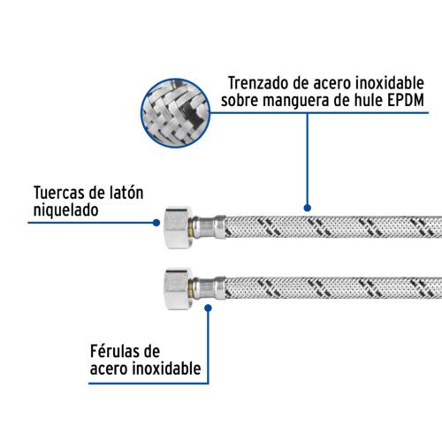 45502 - Manguera p/WC, acero inox, 3/8"x7/8", 40cm, latón/latón
