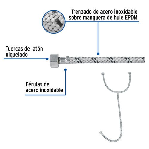 455061 45506 - Manguera "T" lavabo/fregadero, acero inox, 3/8" x 1/2" x 1/2", 55cm