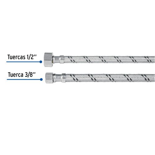 455062 45506 - Manguera "T" lavabo/fregadero, acero inox, 3/8" x 1/2" x 1/2", 55cm