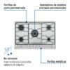 45507 - Parrilla gas empotrable 75cm, 5 quem, inox, esmalte, Foset