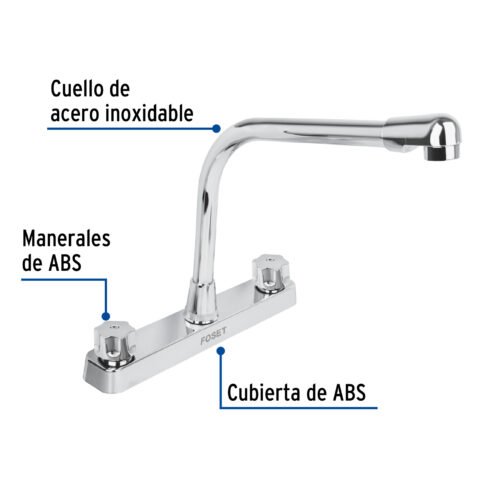 45517 - Mezcladora 8" fregadero, ABS, cuello cobra, hexagonal, BASIC