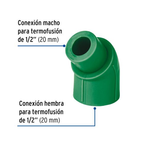 45553 - Codo 45° de PPR, 1/2" (20mm), macho-hembra, FOSET