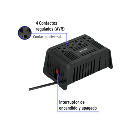 45572 - Regulador de voltaje de 800 VA / 400 W 4 contactos, Volteck