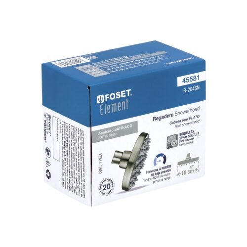 455816 45581 - Regadera satín 4" plato redondo, sin brazo, Foset Element