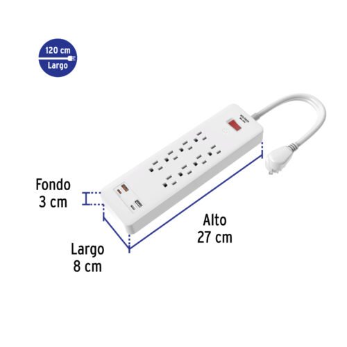 455861 45586 - Multicontacto 8 entradas, 2 USB A 2 USB C, blanco, VOLTECK