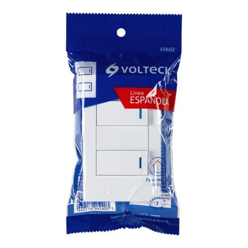 456024 45602 - Placa armada 2 interruptores 1de 3vías,1 mod,Española,blanco
