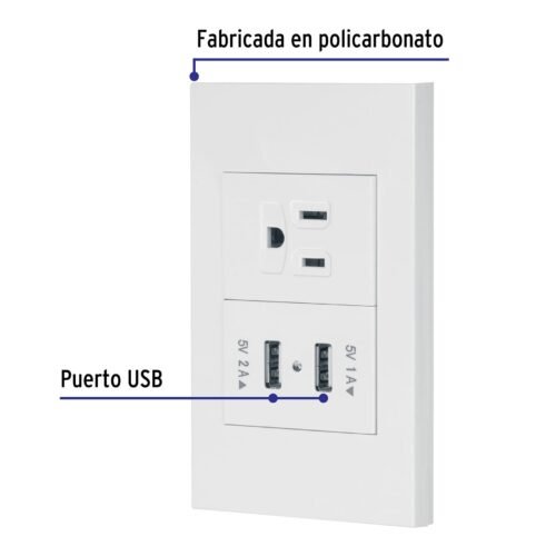 456032 45603 - Placa armada 1contacto, 2puertos USB, 1.5mod,Española,blanco
