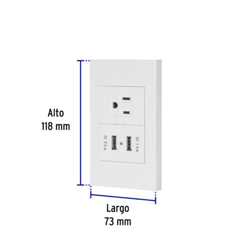 456033 45603 - Placa armada 1contacto, 2puertos USB, 1.5mod,Española,blanco