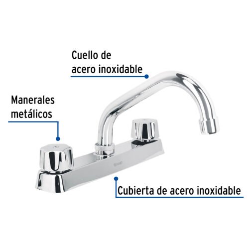456081 45608 - Mezcladora 8" fregadero cromo, cuello corto,compresión,BASIC