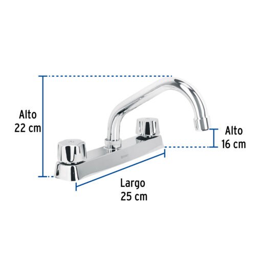 456082 45608 - Mezcladora 8" fregadero cromo, cuello corto,compresión,BASIC