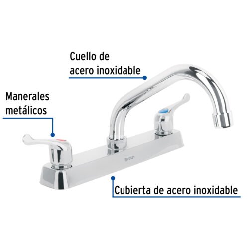 456091 45609 - Mezcladora 8" fregadero cromo, cuello corto, palanca, BASIC
