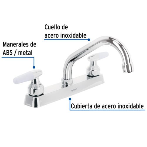 45610 - Mezcladora 8" fregadero cromo, cuello corto, cono, BASIC