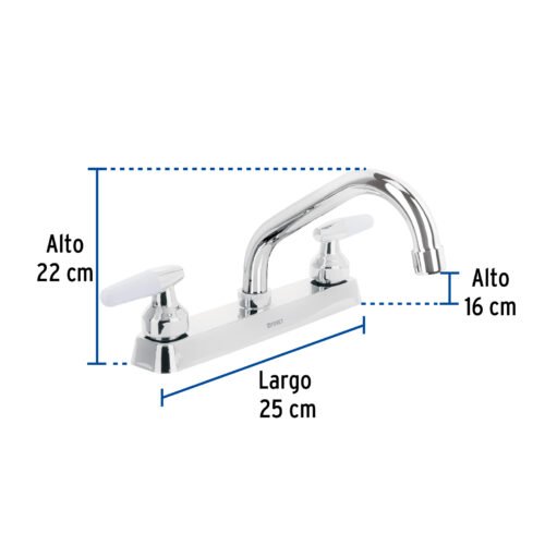 45610 - Mezcladora 8" fregadero cromo, cuello corto, cono, BASIC