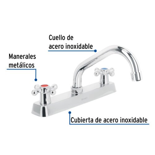 45611 - Mezcladora 8" fregadero cromo, cuello corto, cruceta, BASIC