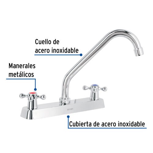 45612 - Mezcladora 8" fregadero cromo, cuello largo, cruceta, BASIC