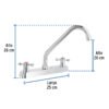 45612 - Mezcladora 8" fregadero cromo, cuello largo, cruceta, BASIC