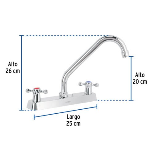 45612 - Mezcladora 8" fregadero cromo, cuello largo, cruceta, BASIC