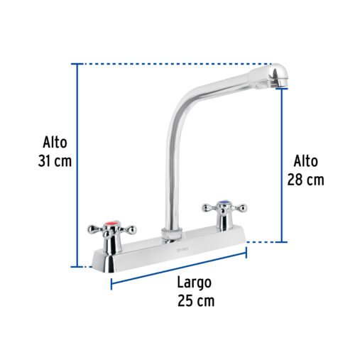 45613 - Mezcladora 8" fregadero cromo, cuello cobra, cruceta, BASIC