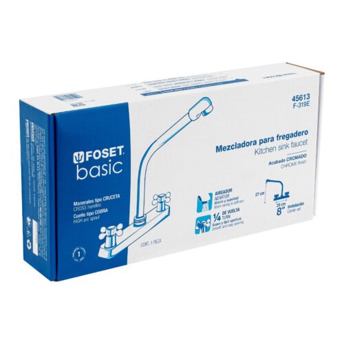 45613 - Mezcladora 8" fregadero cromo, cuello cobra, cruceta, BASIC