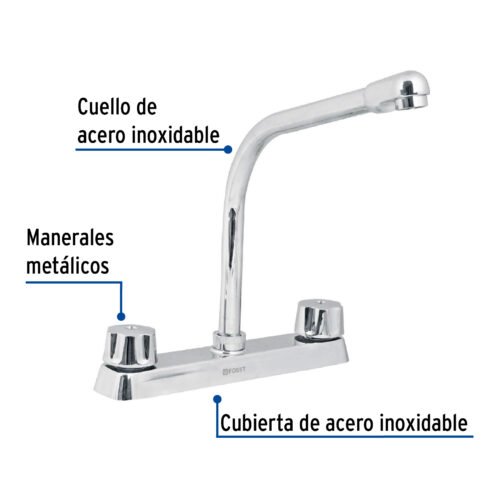45614 - Mezcladora 8" fregadero cromo, cuello cobra,compresión,BASIC