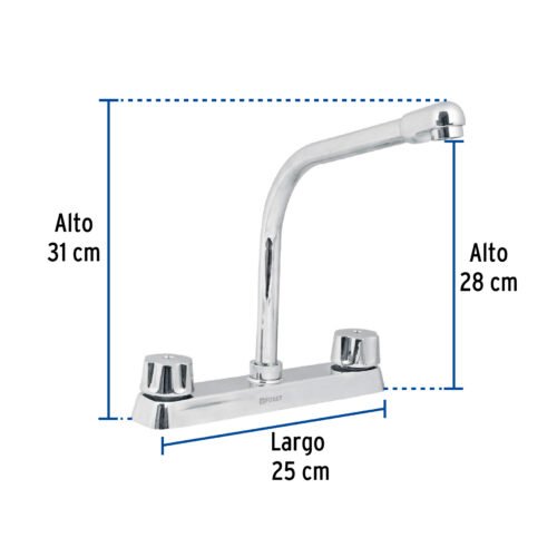 45614 - Mezcladora 8" fregadero cromo, cuello cobra,compresión,BASIC