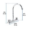 45615 - Mezcladora 8" fregadero cromo, cuello curvo,hexagonal, BASIC