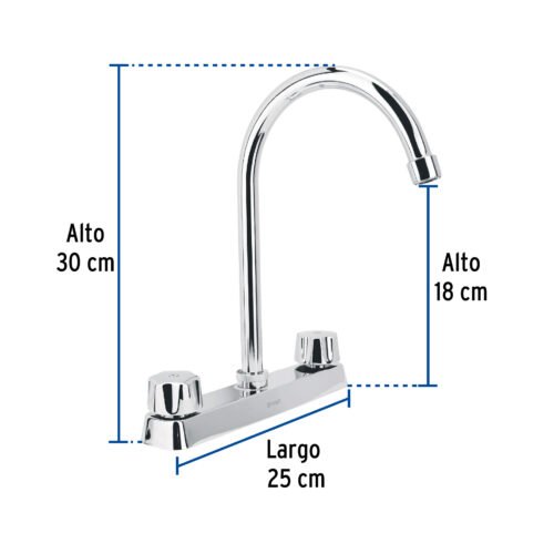 45615 - Mezcladora 8" fregadero cromo, cuello curvo,hexagonal, BASIC