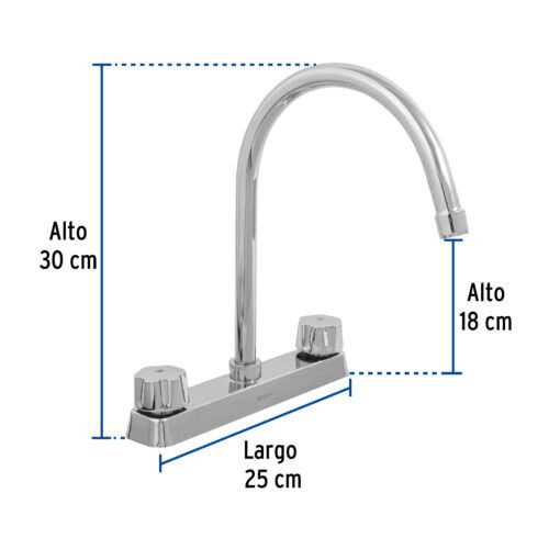 45616 - Mezcladora 8" fregadero cromo, cuello curvo,compresión,BASIC