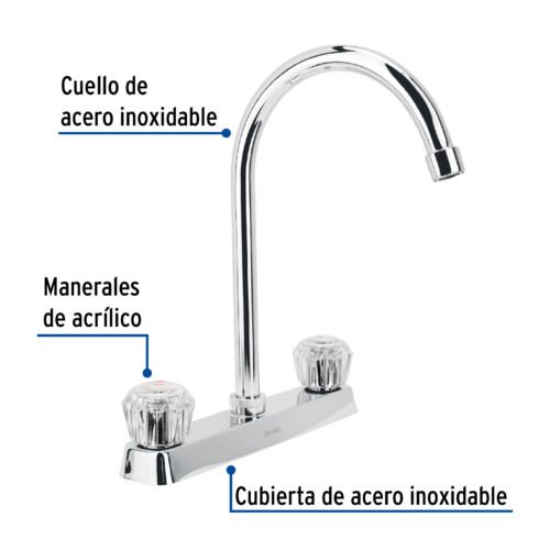 45617 - Mezcladora 8" fregadero cromo, cuello curvo, acrílico, BASIC