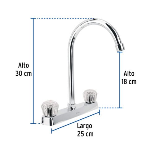 45617 - Mezcladora 8" fregadero cromo, cuello curvo, acrílico, BASIC