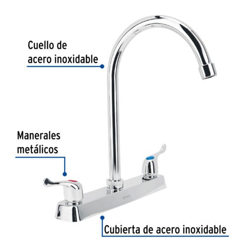 45618 - Mezcladora 8" fregadero cromo, cuello curvo, palanca, BASIC