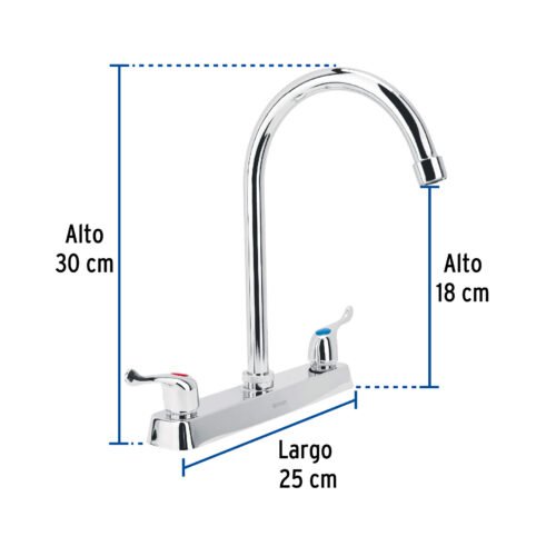 45618 - Mezcladora 8" fregadero cromo, cuello curvo, palanca, BASIC