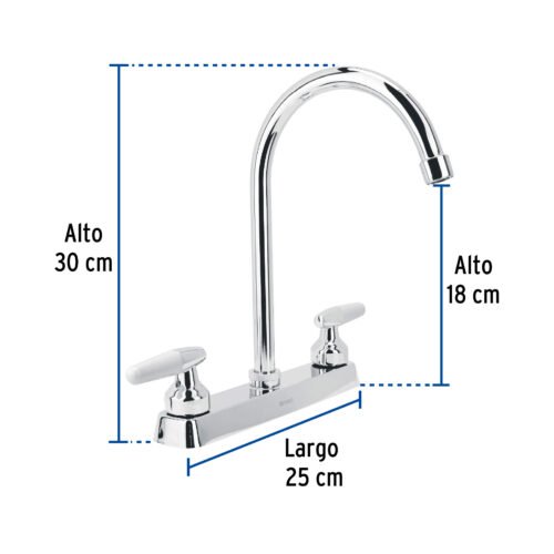 45619 - Mezcladora 8" fregadero cromo, cuello curvo, cono, BASIC